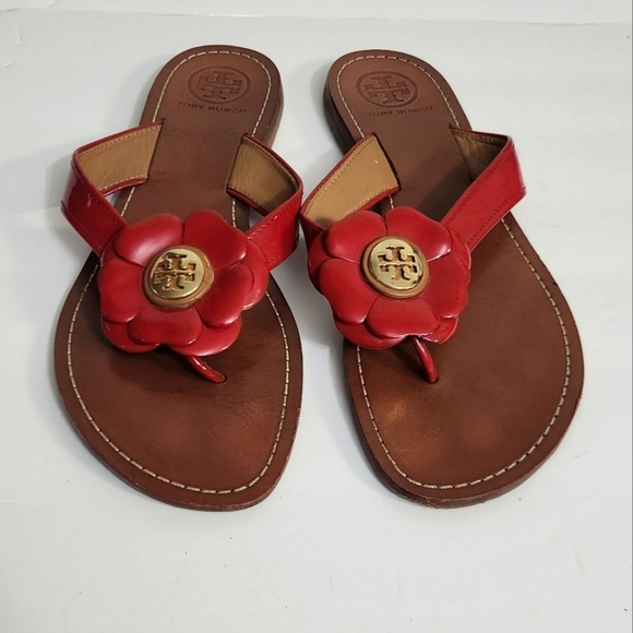 Tory Burch Breely Thong Red Floral Sandals - Picture 1 of 8